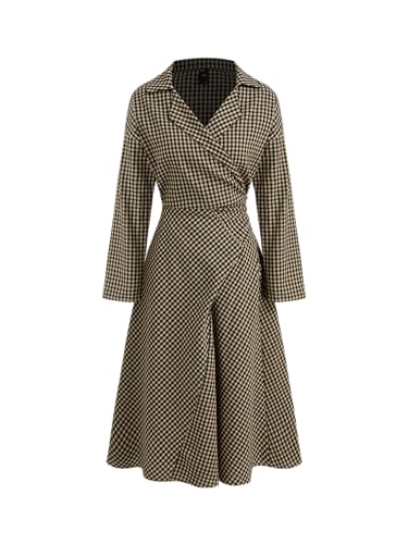 CIDER Plaid Collar Gingham Bowknot Midi Regular Fit Waist Long Sleeve Casual Elegant Dresses