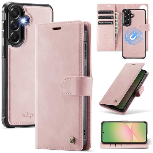 Étui portefeuille Samsung A56 5G rose en cuir mince avec porte-cartes magnétique