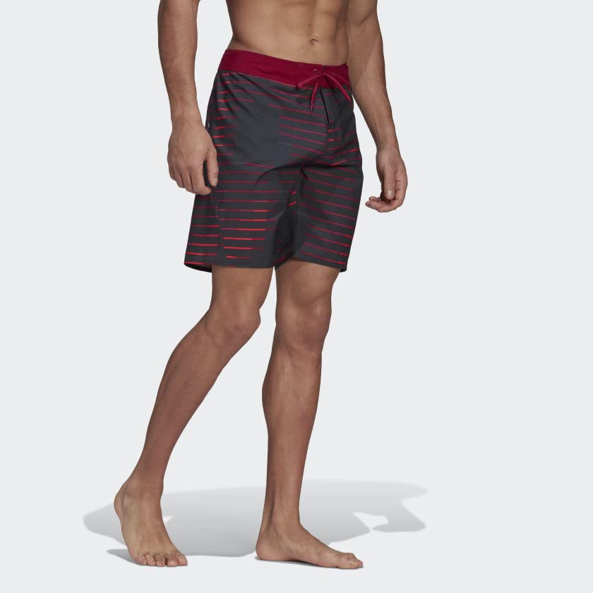 adidas Men's Standard Classic Length Melbourne Graphic Boardshort, Black/Vivid Red, 30
