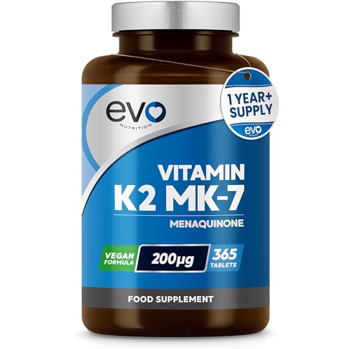EVO-NUTRITION-Vitamin-K2-MK-7-200mcg-365-Vegetarian-and-Vegan-Tablets-not-Capsules-1-A-DAY-Supports-Maintenance-of-Normal-Bones-One-Years-Supply-of-High-Strength-Vitamin-K2-Menaquinone-MK7