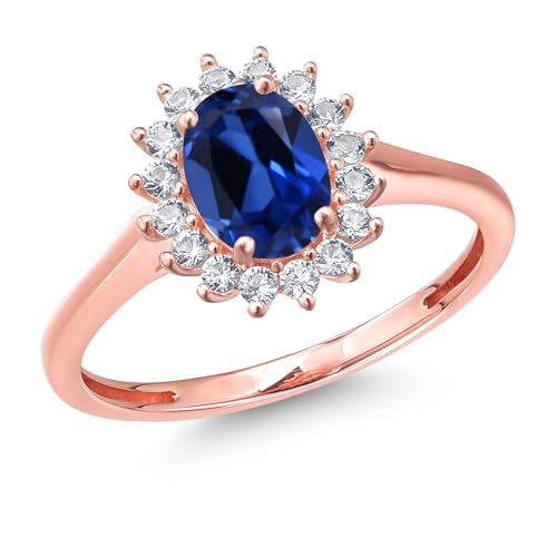 Gem Stone King 10K Rose Gold Oval 7X5MM Gemstone Birthstone and White Created Sapphire Engagement Ring For Women | Available in Size 5,6,7,8,9