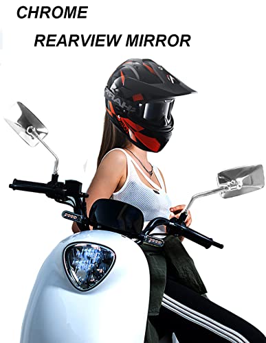 Chrome Motorcycle Mirrors Universal Motorcycle Mirrors Rearview Mirrors With 10Mm Bolt For Scooter E-Bike Dirt Bike Honda Aprilia Street Bike Cruiser #TOP2