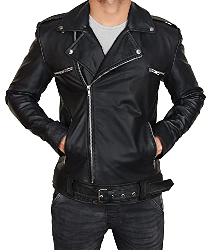 Men's Lambskin Leather Biker Jacket – Slim Fit Lapel Asymmetric