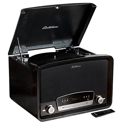 Buy 1 get 1 Electrohome Kingston 7-in-1 Vintage Vinyl Record Player Stereo System with 3-Speed Turntable, Bluetooth, AM/FM Radio, CD, Aux in, RCA/Headphone Out, Vinyl/CD to MP3 Recording & USB Playback (RR75B)