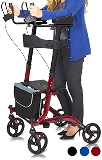 Vive Mobility Upright Walker with Seat - Stand Up Rollator, Arm Rests, Heavy Duty, Folding Medical Aid Scooter for Elderly, Seniors - Walking Assist, Foldable Transport Chair - 300 lb Capacity