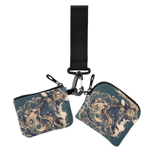 Saiga Black Gold Boho Style Women's Wallets Card Cases Slim Portable Money Organizers with Wristlet Strap for Lady 2 Packs