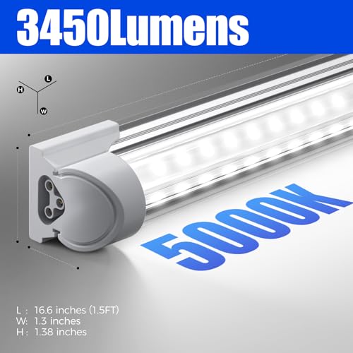 Image of Barrina T8 LED Shop Lights 1.5FT, 25W 3450LM 5000K, 2 Pack High Output Tube