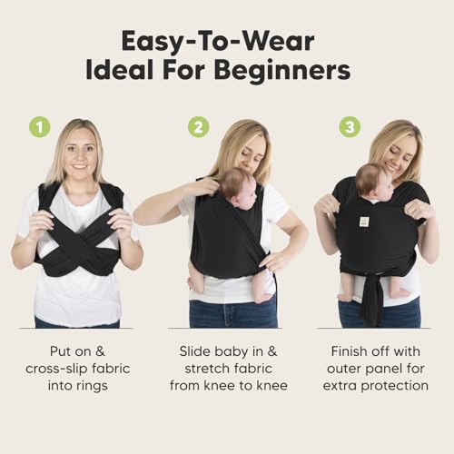 keababies baby wrap carrier ring sling - easy to wear adjustable d-lite baby carrier newborn to toddler infant carrying shirt hands free bonding breathable fabric wearing wrap trendy black