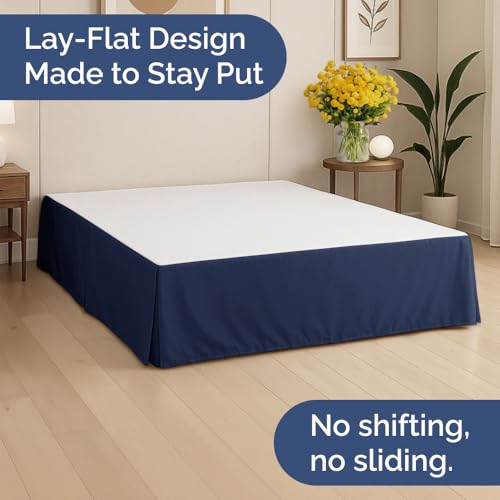 Pleated Bed Skirt Queen Size - 3 Sided Pleated Bed Skirt Queen - Ultra-Soft, Easy Fit with 18 Inch Tailored Drop - Hotel Quality, Wrinkle Free & Fade Resistant - for Women, Men, Kids and Teens - Navy