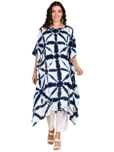 Image of Maaesa Women Handcrafted Tie & Dye Rayon Crepe Kaftan Dress | Casual Wear | Flowy Kaftan Style | Lightweight & Breathable Fabric