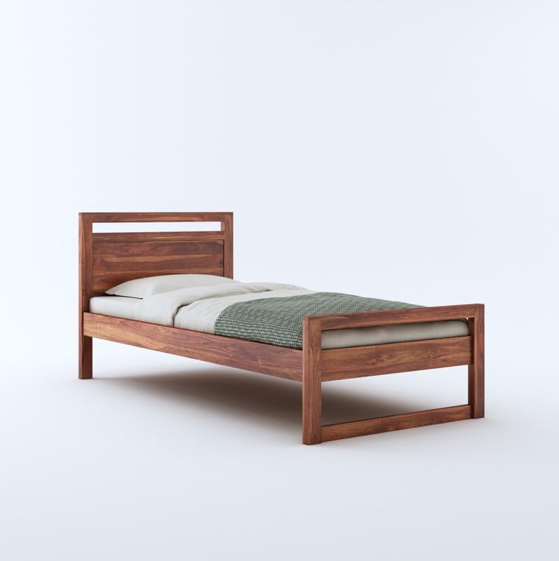 Image of KR Furniture Solid Sheesham Wood Single Bed with Headboard & Footboard | Wooden Palang Cot for Bedroom, Hostel, PG & Guest Room | Strong Single Bed | Fits 72 x 36 Inch Mattress | Honey Finish
