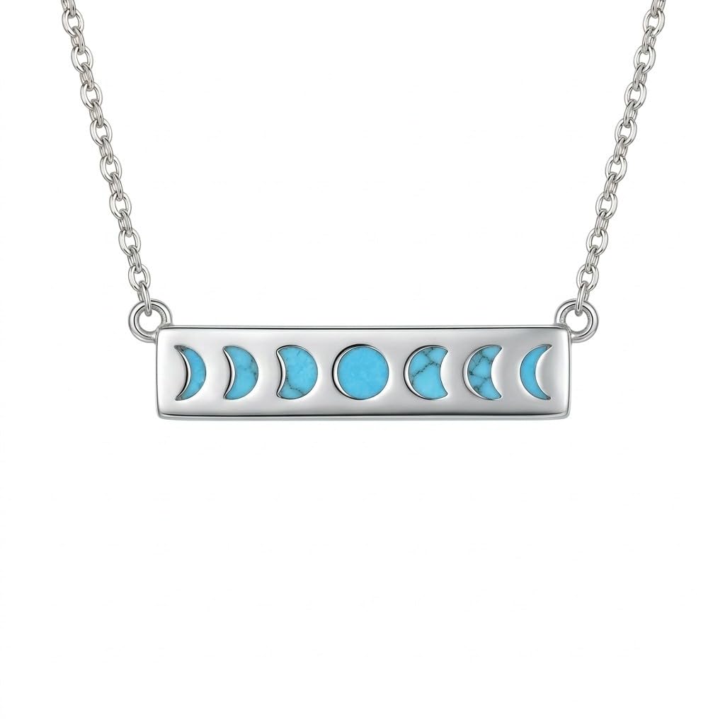 Collier phases de la lune en argent sterling 925 avec pendentif turquoise - Bijou gothique - Cadeau pour femme