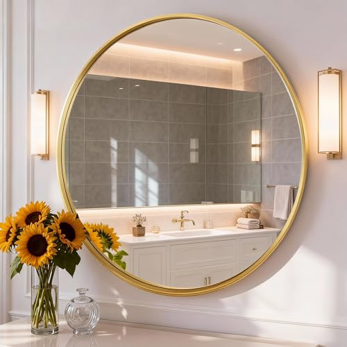 Image of NEWBULIG Bathroom Mirror, Wall Mirror with Aluminum Alloy Thin Frame, Bathroom Mirrors for Over Sink, Bedroom, Living Room, Entryway