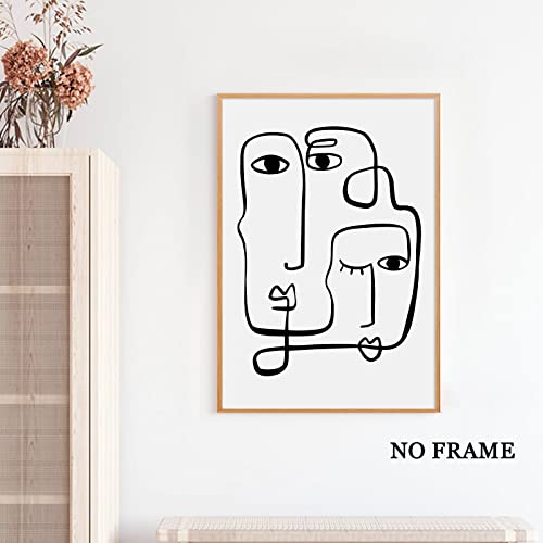 Abstract Face Line Wall Art Minimalist Prints Black And White Line Art Minimalist Face Canvas Line Art Face Poster Couple Line Art Prints Abstract Face Painting Silhouette Poster 16X24Inch No Frame #TOP1