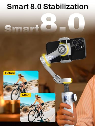 Image of AOCHUAN Gimbal Stabilizer for iPhone & Android, 3-Axis Phone Gimbal with OLED Screen, 7.8 inch Extendable Rod, Face & Gesture Tracking, Ideal for Vlogging, Travel & Video Recording-Smart V8 White