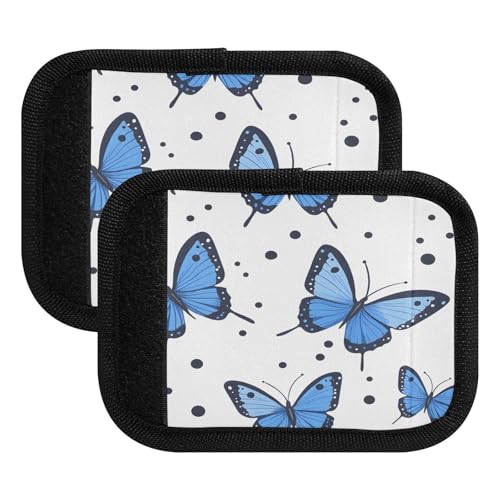 Quteprint Envoltura para asa de equipaje (paquete de 2) – Suumer Blue Butterfly Patterns Premium Soft Maleta Wraps con etiquetas de equipaje y fundas de asa para mayor comodidad, agarre y fácil