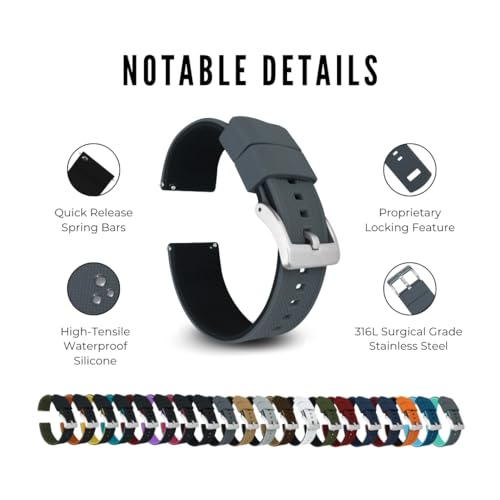 Image of BARTON Elite Silicone Watch Bands - Quick Release - Choose Strap Color & Buckle Color (Stainless Steel, Black PVD or Gunmetal Grey) - 18mm, 20mm, 22mm & 24mm Watch Straps