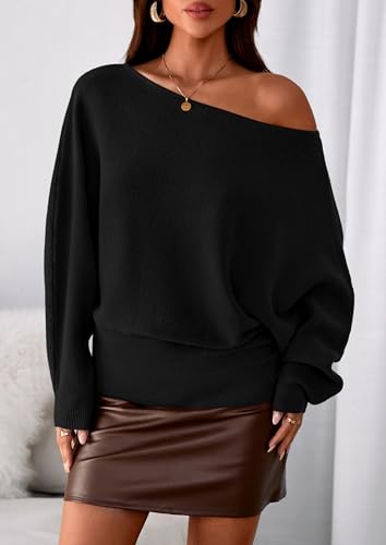 PRETTYGARDEN Women Off The Shoulder Sweater 2025 Fall Trendy Long Batwing Sleeve Knit Pullover Going Out Tops Winter Clothing2