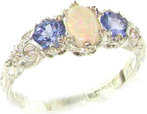 925 Sterling Silver Real Genuine Opal and Tanzanite Womens Promise Ring - Size 9