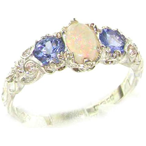 925 Sterling Silver Natural Opal and Tanzanite Vintage Anniversary Ring - Size 8.5 Cover