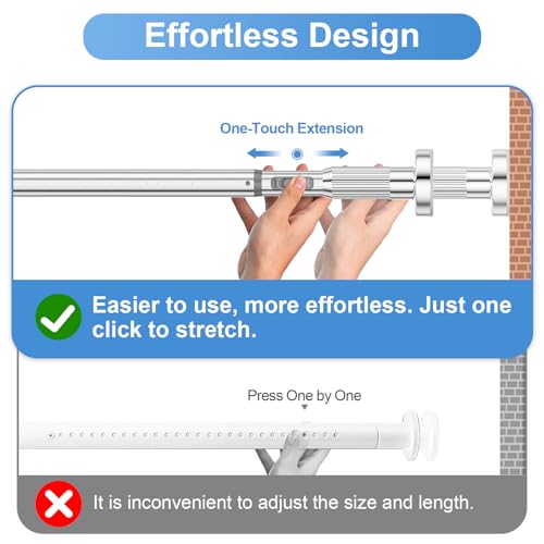 Image of Long Tension Rod 41-166inch Silver Tension Curtain Rods no Drilling | 1.26 inch Diameter Outdoor Curtain Rod for Patio,Windows,Anywhere Heavy Duty Spring Rods Adjustable