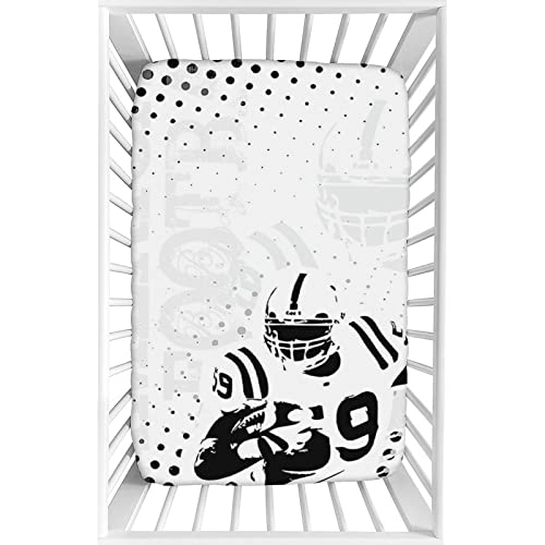 Decorative Crib Sheet,Sports Decor Microfiber Silky Soft Toddler Mattress Sheet Fitted,28"X 52"X 8", American Football Character Running Passing Print Baby Sheet, For Baby Or Toddler Bed Nursery #TOP1