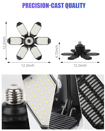 Image of Tudoccy LED Garage Lights 2 Pack, 34000LM 6-Panel Shop Light | 6500K daylight E26 /E27 screw-in bulb for workshop, basement, warehouse, attic ceiling fixture