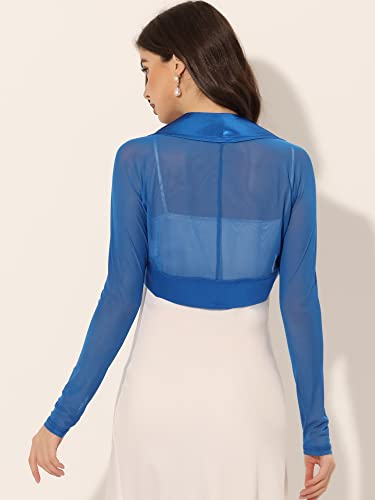 Image of Allegra K Women's Satin Shrug Wedding Open Front Mesh Evening Formal Bolero