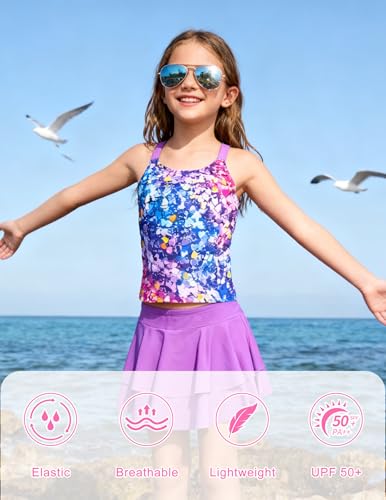 Image of ALISISTER Girls Tankini Swimsuit Two Piece Bathing Suits Summer Beach Swimwear with Shorts for 7-12 Years