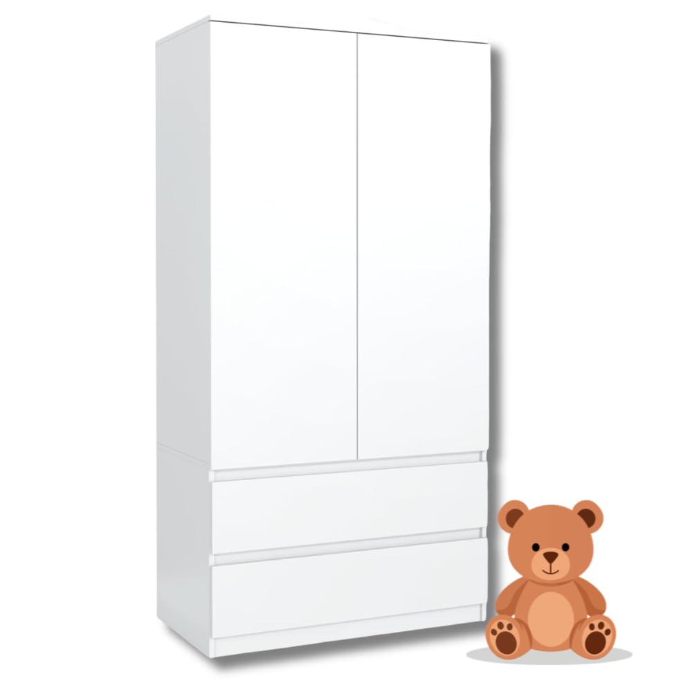 Meble Masztalerz Armadio Cameretta da Letto con 2 Cassetti 90 cm Bianco 180x90x50cm
