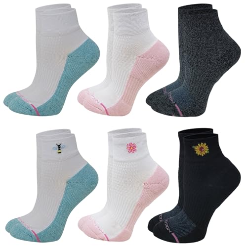 Image of Dr. Motion Compression Quarter Socks For Women With Enhanced Cushion And Breathable Arch Support 6 Pairs