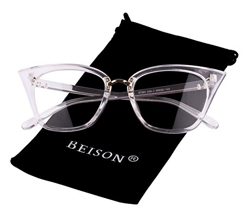 Beison Womens Cat Eye Mod Fashion Eyeglasses Frame Clear Lens