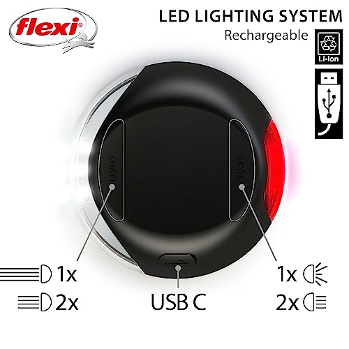 Flexi - CFNZLS-551-S - LED Lighting System - Für die Leinen New Classic & New Comfort - Mit starker Leuchtkraft vorne und hinten eine blinkende LED - Schwarz