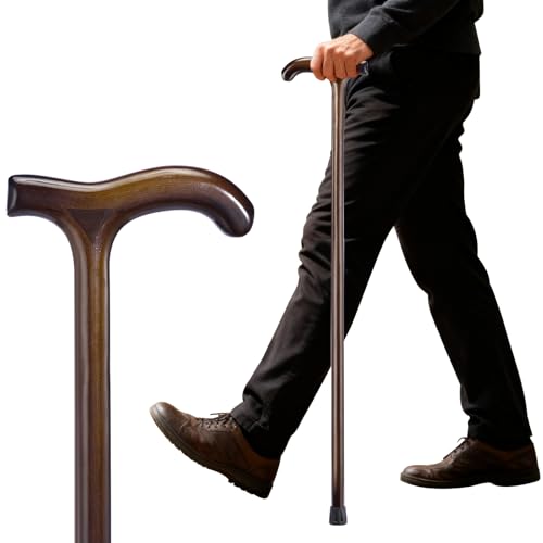 Wooden Walking Cane for Men & Women 36 Inch Wood Cane with Stable Tip Ergonomic Mobility Aid for Seniors Comfortable Grip - Supportive Mobility Aid for Seniors