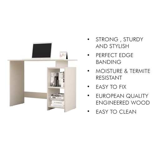 Image of Bniture Wooden Study Table for Home | Engineered Wood Laptop Study Table with Book Shelf | Multi Purpose Office Desk for Laptop, Computer, Writing & Study | Workstation for Home & Office, Frosty White