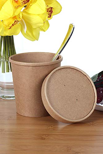 Eco Friendly Microwavable Kraft Soup Bowls | Disposable Food To-Go Containers-Soup Containers With Airtight Lids. Great For Restaurants, Take Outs, Or To-Go Lunch 25/Pack (8 Oz, Brown) #TOP2
