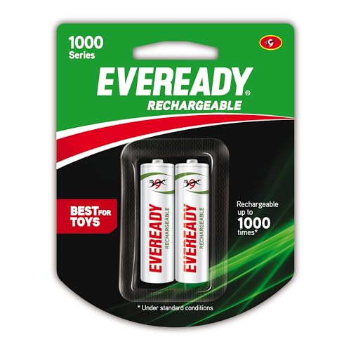Image of Eveready Rechargeable AA Battery, 600 mAh, 1.2V NiMH, Rechargeable Up to 1000 Times*, Ideal for Trimmers, Toys, Cordless Phones, Gaming Controllers etc, Pack of 2