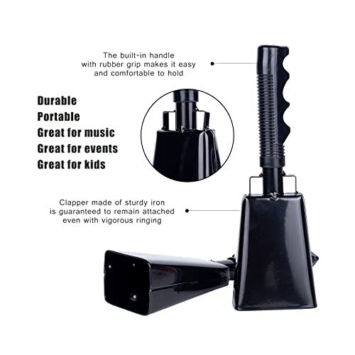 8 Inch Steel Cowbell With Handle, 2 Pack Cow Bells Noise Makers, Cheering Loud Cowbells For Sporting Events Football Games Christmas Percussion Musical Instrument And School Bell（Black） #TOP2