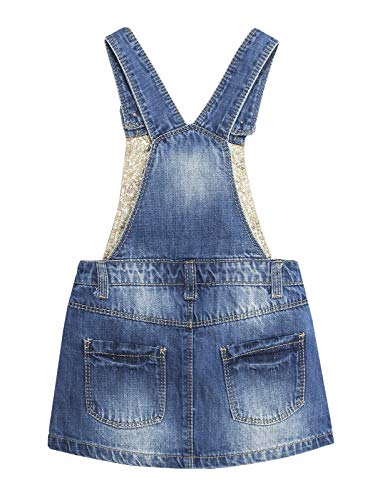 Image of KIDSCOOL SPACE Baby Little Girls Fox Flowers Embroidered Lace Denim Overall Dress