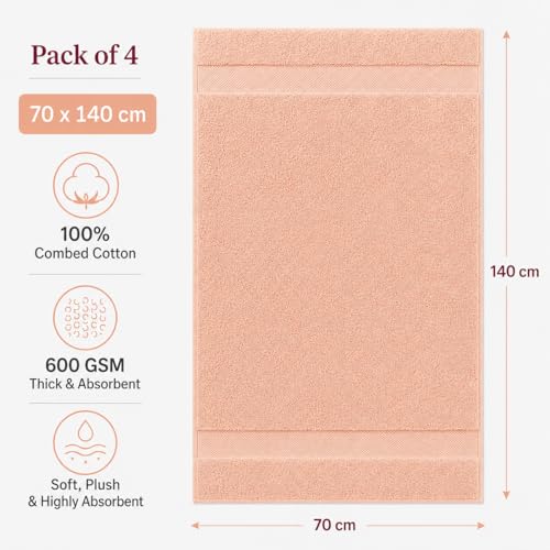 Image of Sulfar 100% Combed Cotton, Quick Drying Highly Absorbent, Luxury Hand Towel Set (Pack of 4, 40 X 70 cm) Tender Peach