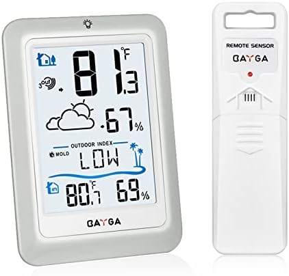 BAYGA Indoor Outdoor Thermometer Wireless Digital Hygrometer, High Precision Temperature Humidity Gauge Monitor with 330ft Range Remote Sensor, Backlight Room Thermometer with Outdoor Index