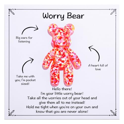 Aesnefe Pocket Bear Hug, Anxiety Relief Gifts, Mental Health Positivity Gift, Autism Fidget Gift, Stress Relief Gifts for Her, Comforting Bear for Son Daughter Back to School, Red