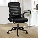 ALFORDSON Mesh Office Chair Ergonomic Mid-Back Wale Series, Adjustable Flip-Up Arm & Lumbar Support Gaming Racing Task Chair, Student Computer Study Desk Chair for Home Office, All Black