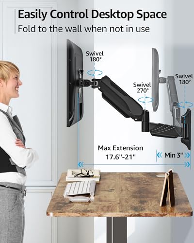 Image of MOUNTUP Monitor Wall Mount for 17-32 Inch Computer Screen, Wall Mounted Arm Support 4.4-17.6lbs Display, Computer Monitor Arm, VESA Bracket for VESA 75x75mm and 100x100mm, Black