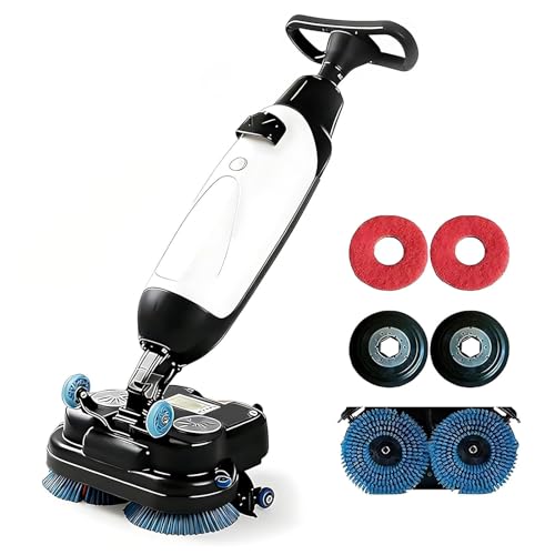 18 Inch Walk Behind Floor Scrubber Dryer, Commercial Dual-Brush Heads Rotary Floor Cleaner for Office School Hospital Bathrooms