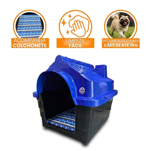 Casinha Casa Plástica Cachorro Gato Porte Pequeno Mecpet (Azul, Nº 02)