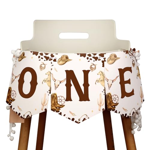 Cowboy One Highchair Banner, My First Rodeo 1st Birthday Highchair Banner, Western Theme First Birthday Party Decorations Supplies for Boy