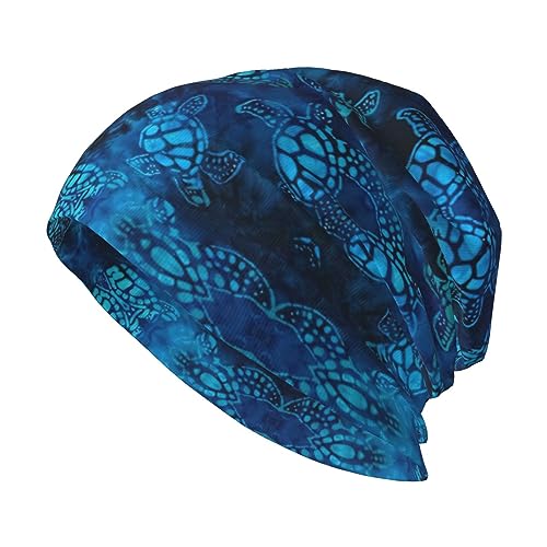 StOlmx Gorro de invierno para hombre y mujer, gorro de punto térmico para esquí, con estampado de tortuga marina y azul, Tortuga marina azul, talla �nica