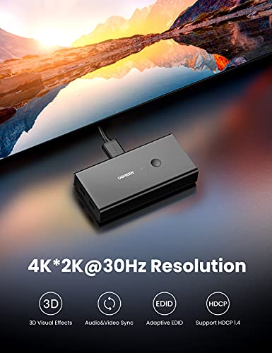 Ugreen Kvm Switch, Hdmi And Usb Switcher 2 In 1 Out Switches For 2 Computers Share Keyboard Mouse Printer And 1 Monitor, Support Full Hd 4K@30Hz With One Button Switch, 2 Usb Cable And 2 Hdmi Cable #TOP2