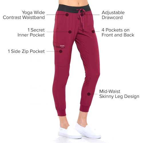 Dagacci Medical Uniform® Jogger Scrubs for Women Set – V-Neck Scrub Top & Elastic Jogger Scrub Pants for Women 8 Pockets Burgundy M by Dagacci Medical Uniform - Image 3